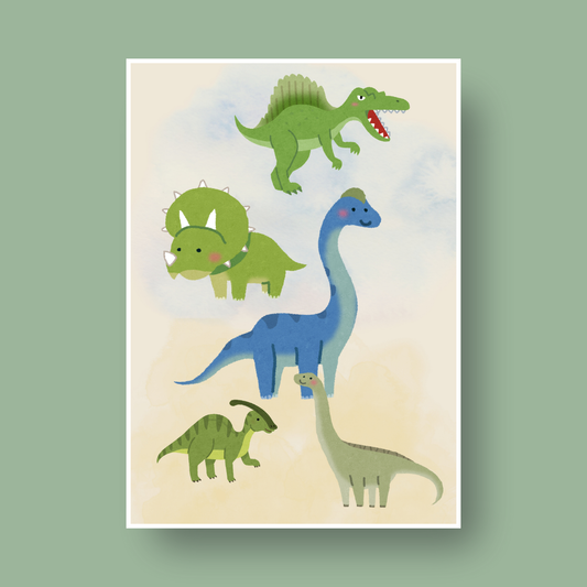 Dinosaurer tegnet vannfarger - digital fil